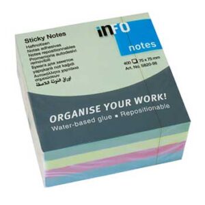 Bloco (Cubo)  Adesivo 75x75mm Cores Pastel  400 Folhas